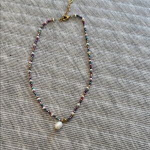 Multicolor Beaded Necklace with Pearl Pendant